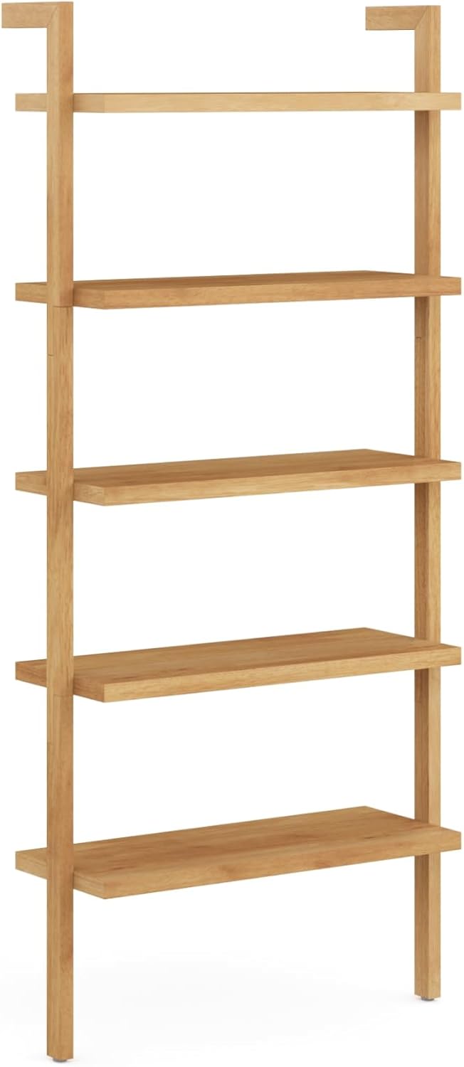 5-Tier Warm Pine Solid Wood Wall Mounted Bohemian Bookshelf