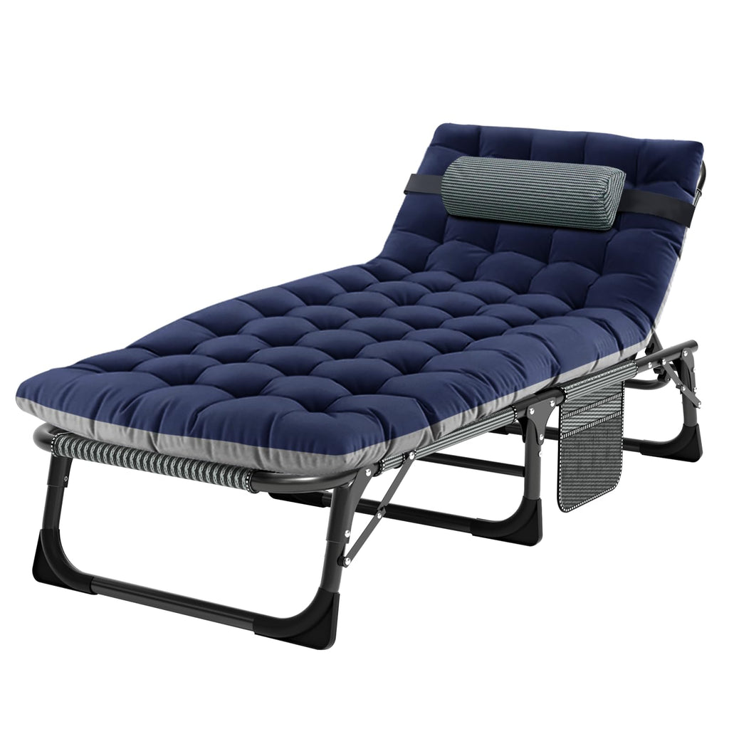 3-in-1 Padded Folding Lounge Chair, 440LB Adjustable Recliner Guest Bed for Patio Camping Office