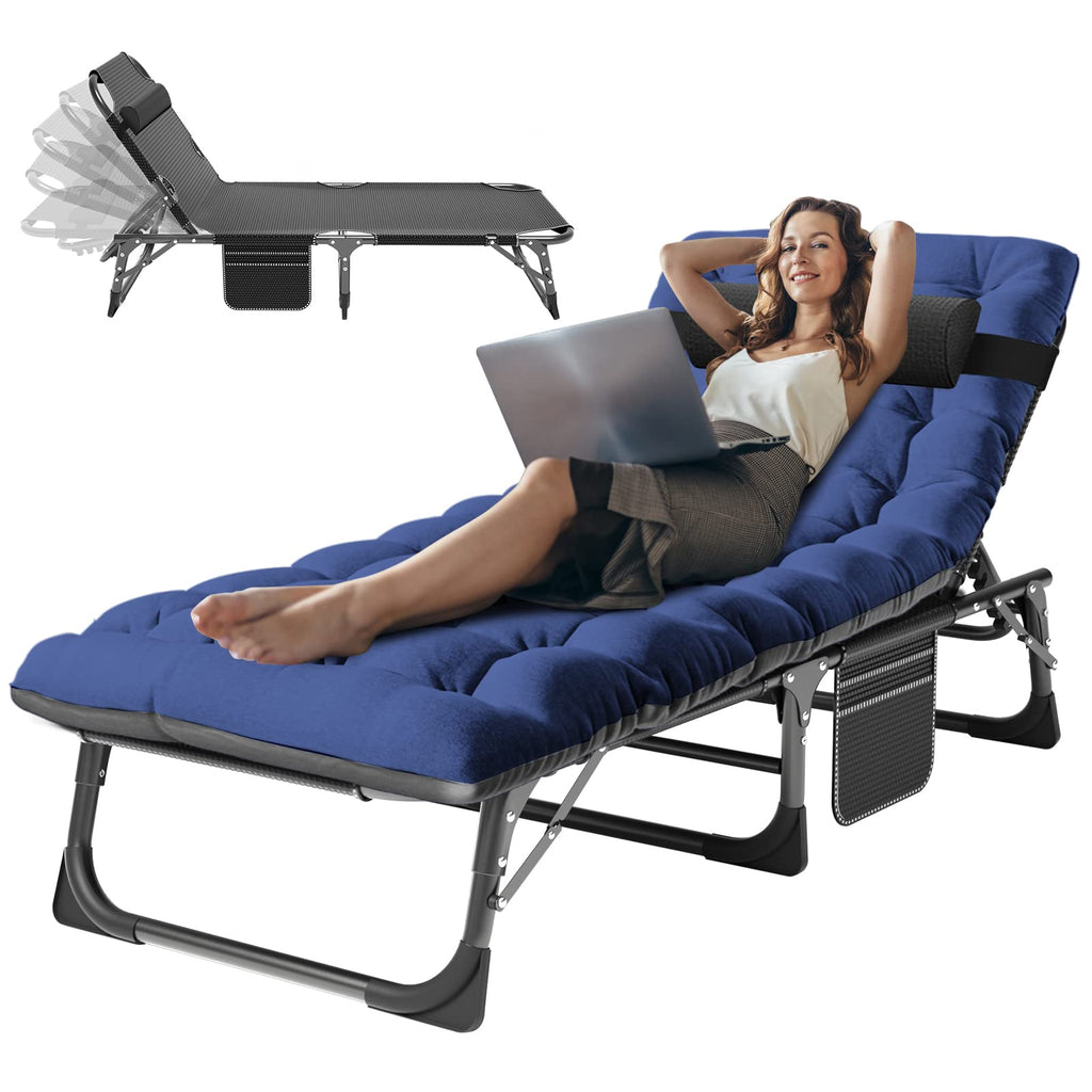 3-in-1 Padded Folding Lounge Chair, 440LB Adjustable Recliner Guest Bed for Patio Camping Office