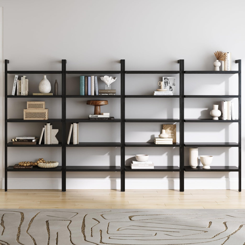 5-Tier Warm Pine Solid Wood Wall Mounted Bohemian Bookshelf