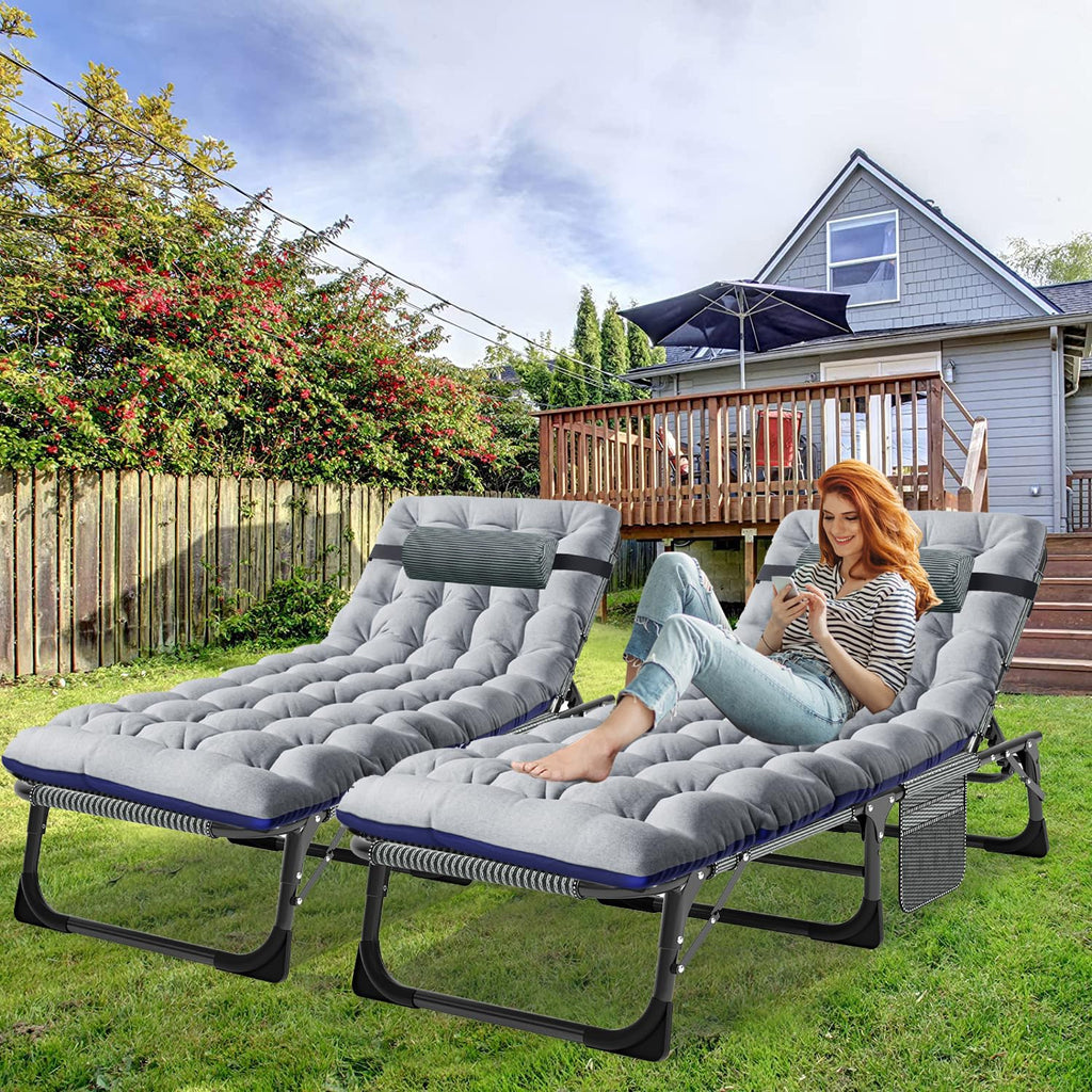 3-in-1 Padded Folding Lounge Chair, 440LB Adjustable Recliner Guest Bed for Patio Camping Office