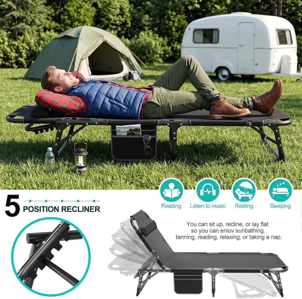 3-in-1 Padded Folding Lounge Chair, 440LB Adjustable Recliner Guest Bed for Patio Camping Office