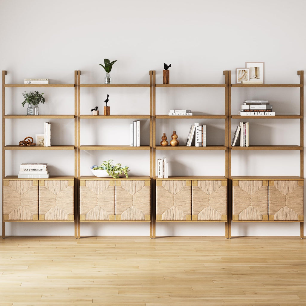 5-Tier Warm Pine Solid Wood Wall Mounted Bohemian Bookshelf