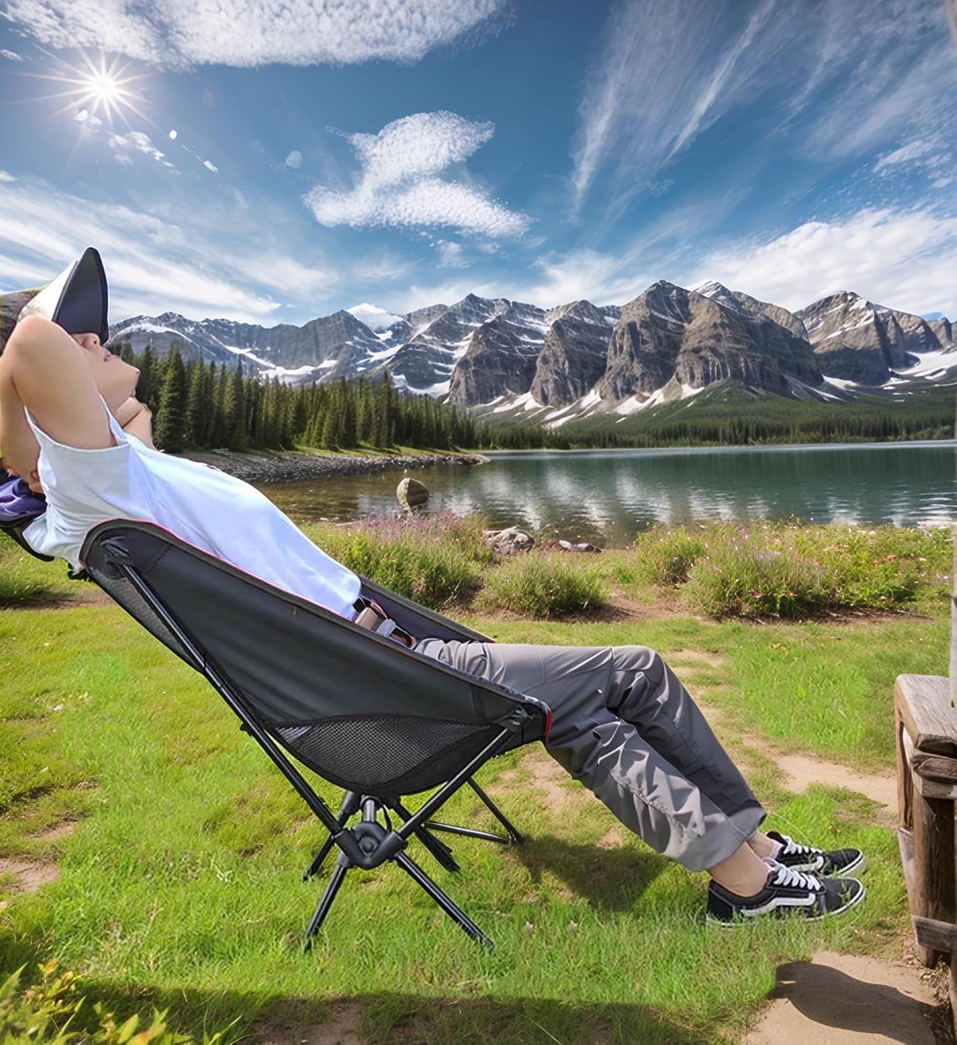 Wind Tour Portable Camping Chair Lightweight Foldable Outdoor Chair for Hiking Camp Backpacking Lawn Beach Fishing Picnic with Carry Bag (Black)