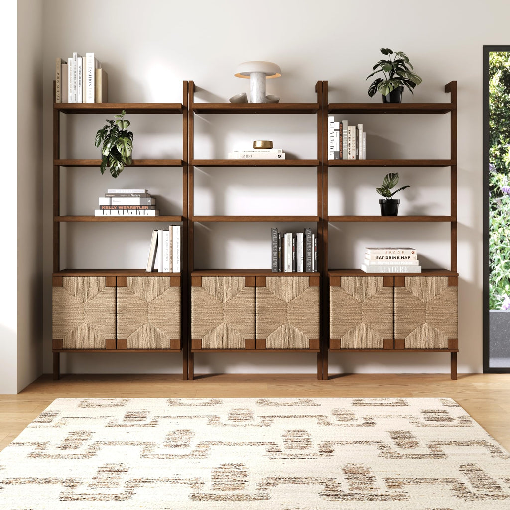 5-Tier Warm Pine Solid Wood Wall Mounted Bohemian Bookshelf