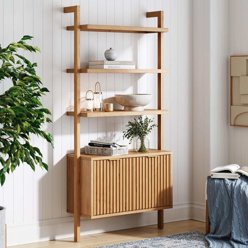 5-Tier Warm Pine Solid Wood Wall Mounted Bohemian Bookshelf