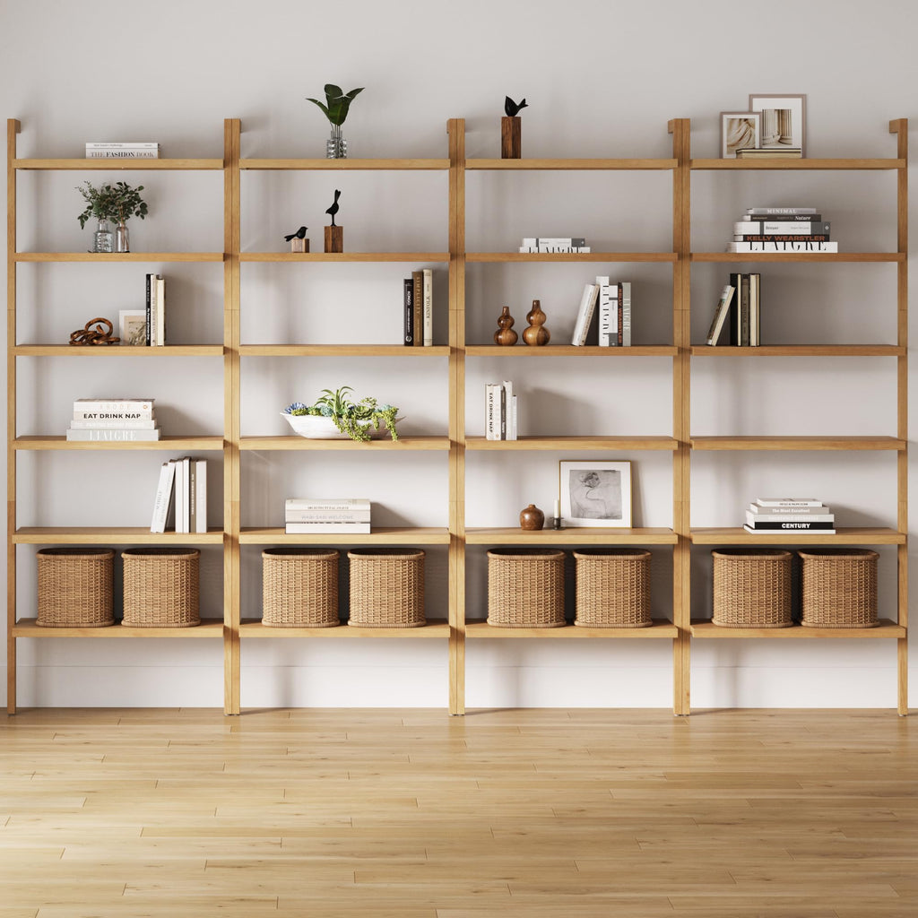 5-Tier Warm Pine Solid Wood Wall Mounted Bohemian Bookshelf