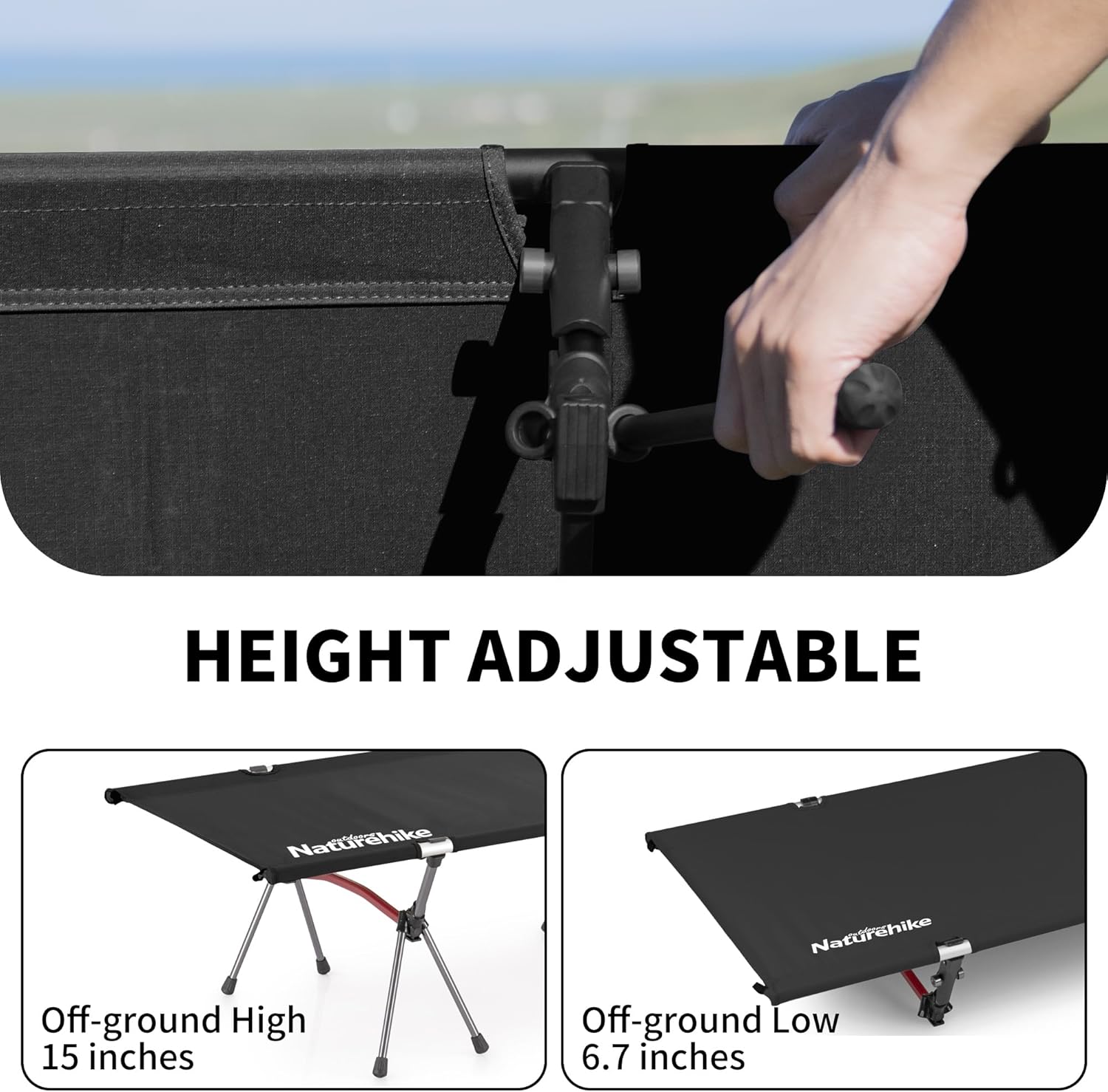 Naturehike ArmyWild Folding Camping Cot, Height Adjustable Ultralight Backpacking Cot, Portable Camping Bed for Camping Hiking Travel Home