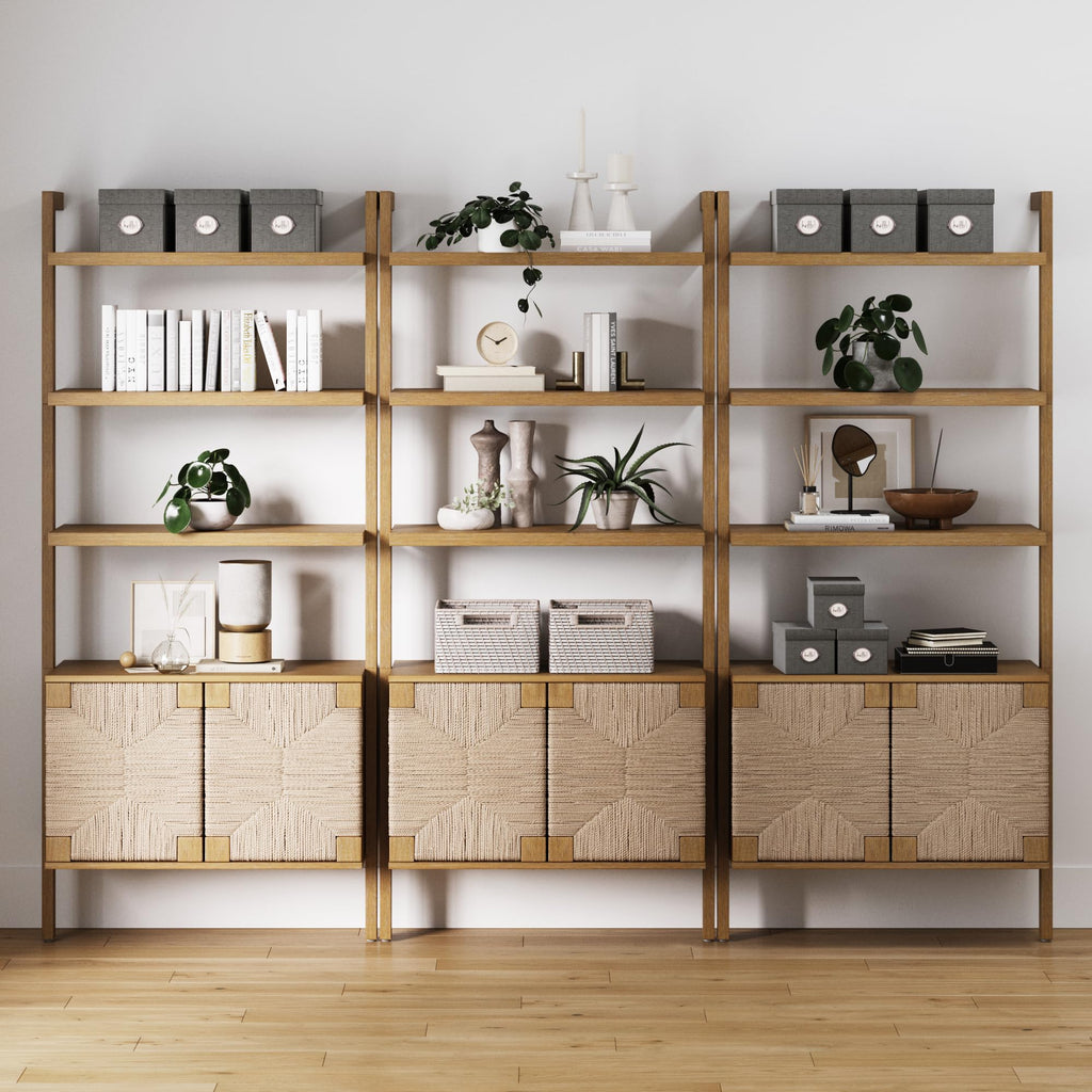 5-Tier Warm Pine Solid Wood Wall Mounted Bohemian Bookshelf