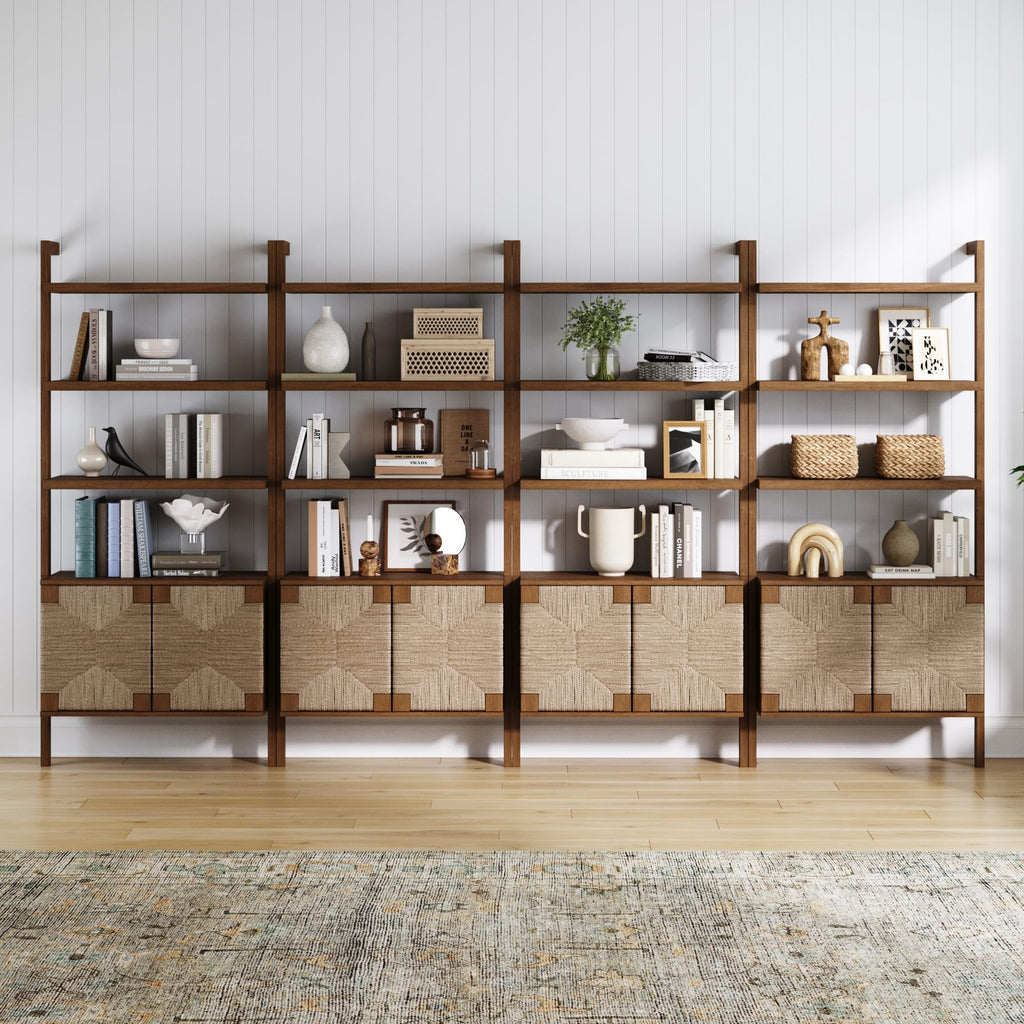 5-Tier Warm Pine Solid Wood Wall Mounted Bohemian Bookshelf
